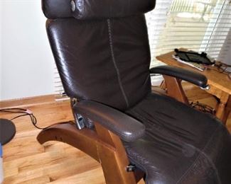 Leather and wood anti-gravity chair