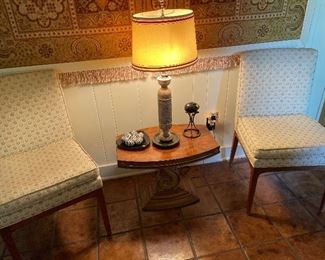 Vintage chairs (4), vintage side table, alabaster lamp 