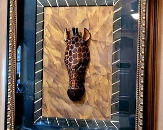 Wood giraffe framed sculpture