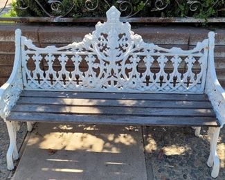 Wood and cast iron bench