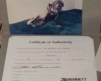 Certificate for Bennett sculpture