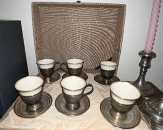 Sterling silver and porcelain tea set 