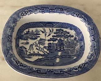 English Staffordshire Blue Willow Oval Bowl