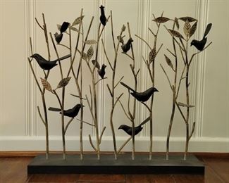 Metal Birds on Branches Sculpture is 22in h