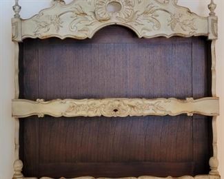 French Provincial Distressed Ivory Wood Wall Shelf