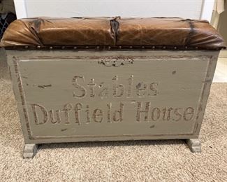 Farmhouse Antique Wood Chest w/ Tufted Leather Top