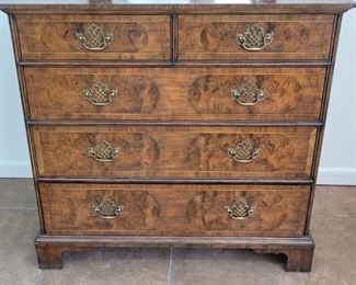 Baker Banded Burled Walnut 5-Drawer Chest