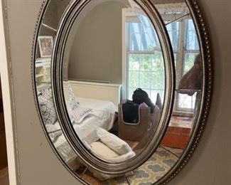 Vintage Art Nouveau Oval Wall Mirror w/ Brass, 1/2