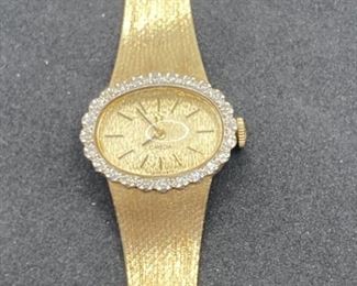 Omega Womens 14k Gold Watch
 w/ White Sapphires
