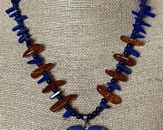 Sterling Silver, Lapis, & Amber Necklace