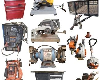 Utility Trailer - STIHL Gas Powered Equipment - Craftsman Sand Blaster - Craftsman Air Compressor - Quilts - Miller Thunderbolt 225v Arc Welder - DeWalt Chop Saw - McLane Lawn Edger - Tools - Resistol Cowboy Hats - Saddle with Saddle Pad - Kubota W5021 Lawnmower & More!