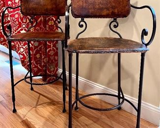 (4) Leather & Iron Bar Stools
