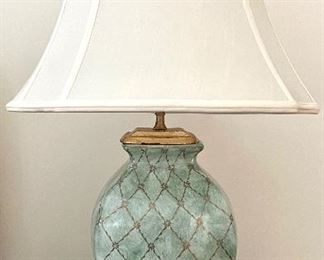 (2) Green & Gold Ceramic Table Lamps 