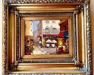 "Market Scene" Signed Oil on Canvas