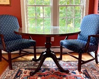Pedestal Table & 4 Upholstered Armchairs