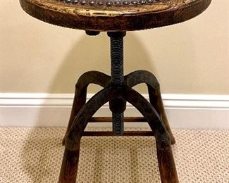 Vintage Leather Swivel Stool