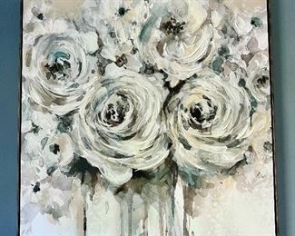 "Black & White Flowers" on Stretched Canvas - 31" x 31"