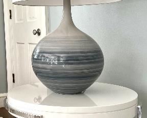 Mitchell Gold Side Table, white lacquer and chrome