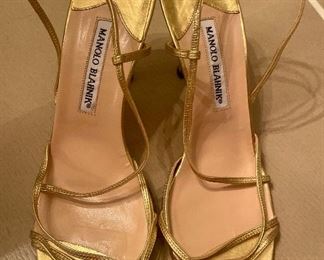 Manolo Blahnik Strappy Gold Heels
