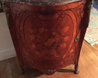 Inlaid Marble Top Corner Cabinet