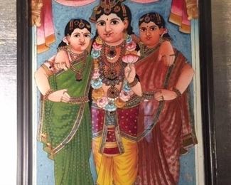 Unusual Reverse Painted on Glass. One of Two