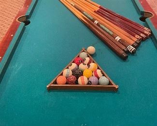 1951 Brunswick Foldable Pool Table with Original Balls and Pool Sticks 