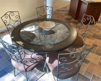 Glass Top and Wood
Round Kitchen Table with 5 Chairs 
By Bombay