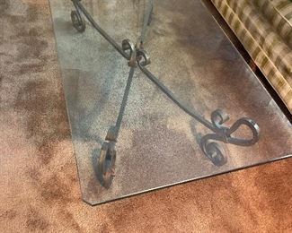 Glass top iron base coffee table