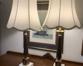 #12	Ant. Buffet w/2 doors & 2 drawers, 60x20x36 w/front carved	 $175.00 
#13	Pair of Buffet Lamps - Heavy Brass w/Marble Base Lamps - 35" Tall	 $100.00 
