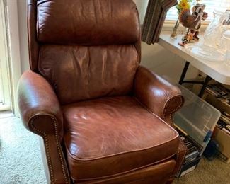 #20	Brown Leather Wingback Recliner w/nailhead Trim (as is finish)	 $175.00 
