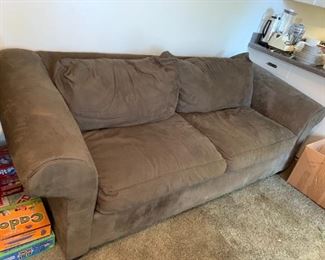 #21	Rowe Olive Green Microfiber Sofa (as is arm)- 7'L	 $30.00 
