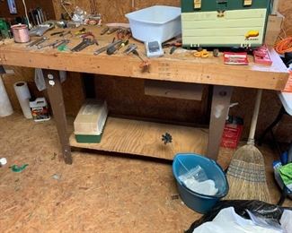 #35	Wood Work Bench w/Metal Legs & 1 drawers 27x36	 $60.00 
