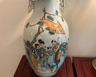  
#53	Ant. Qianlong Porcelain Chinese Urn Vast Figures 17" Famile Rose DBL. Handled	 $500.00 
