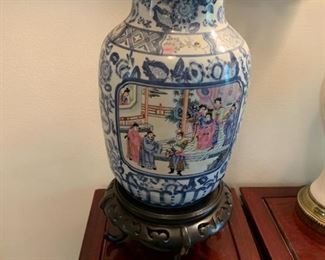 
#54	Vtg. Blue/White Famile Chinese Vase w/Stand	 $300.00 

