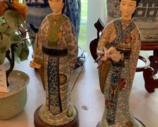 #57	Vtg. Chinese Choisonne' Enamel 8 Bone Geisha Figureine - w/book in Hand	 $70.00 
#58	Vtg. Chinese Choisonne' Enamel 8 Bone Geisha Figureine - w gold /lotus Flower in Hand	 $70.00 
#59	Vtg. Chinese Choisonne' Enamel 8 Bone Geisha Figureine - w/ White Jasmine Flower	 $70.00 
#60	Vtg. Chinese Choisonne' Enamel 8 Bone Geisha Figureine - w/ Flute	 $70.00 
#61	Vtg. Pair of Chinese Vases Lotus Flowers Hand-Painted & Signed	 $225.00 
