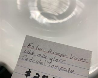 #74	Fenton Grape Vines White Milkglass Pedestal Compote	 $25.00 

