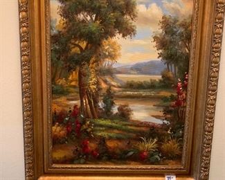 #88	Oil of Water w/trees, Mountains & Red Flowers - 16x20	 $30.00 
