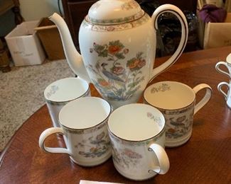 #124	Black Trimmed Wedgewood Kutani Crane - Coffee Pot w/4 Mugs	 $150.00 

