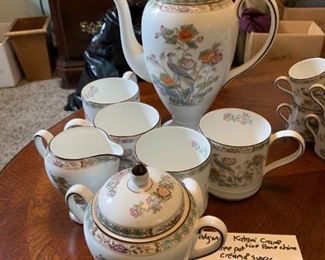 #125	Black Trimmed Wedgewood Kutani Crane - Coffee Pot w/4 Mugs w/sugar & Creamer	 $200.00 
