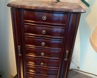#135	Wood Jewelry Display Armoire w/flip-open sides w/6 drawers - 10x6x15.5	 $20.00 
