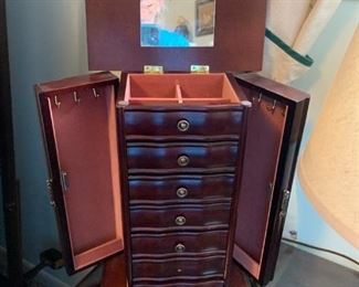 #135	Wood Jewelry Display Armoire w/flip-open sides w/6 drawers - 10x6x15.5	 $20.00 
