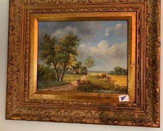 #142	Oil of Wheat & Boy Walking Pathway in Gilded Gold Frame - 15.5x14.5	 $30.00 
