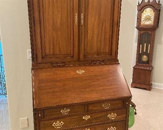 Henkel-Harris Black Walnut Secretary, grandfather clock