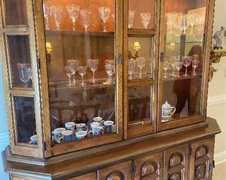 lovely china cabinet that matches the console-sideboard-buffet, Waterford and other items, 80" long x 21" wide x 80" tall