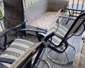 outdoor furniture, cushions available.  Over 50 pieces total