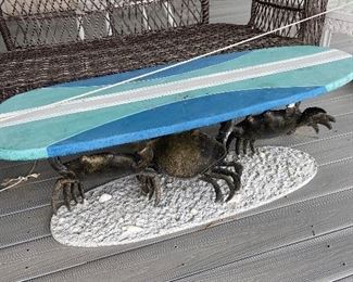 crab-based surfboard outdoor coffee table