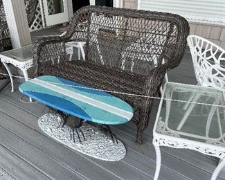 surfboard style coffee table, outdoor furniture