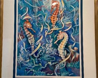 Seahorses by Mary Lillian White, artist, 42" tall x 34 1/2" wide, in lovely matting and frame