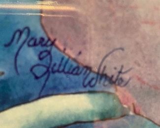 signature of Mary Lillian White, artist, on Seahorses art