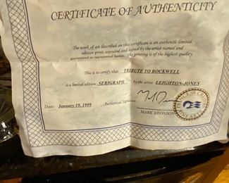 "Tribute to Rockwell" Serigraph Certificate of Authenticity